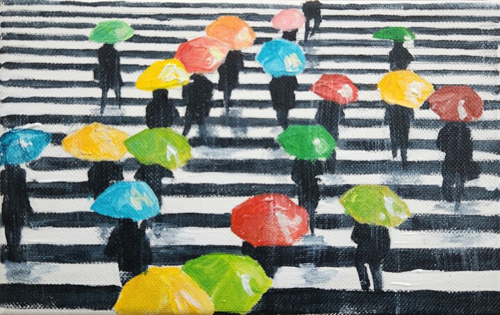 Painting titled "Shibuya II" by Guy Terrier, Original Artwork, Acrylic Mounted on Wood Stretcher frame