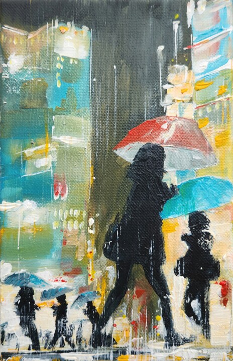 Painting titled "Shibuya III" by Guy Terrier, Original Artwork, Acrylic Mounted on Wood Stretcher frame