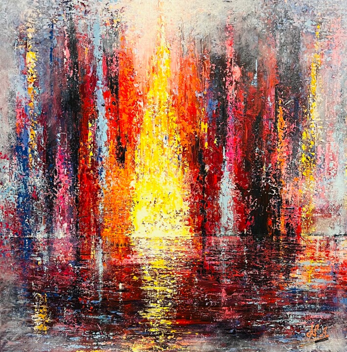 Eclats de feu 绘画, 35.4x35.4 in