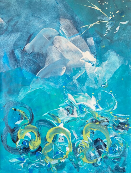 Painting titled "THE THREE WAVES (of…" by Delphine Bernard, Original Artwork, Acrylic Mounted on Cardboard