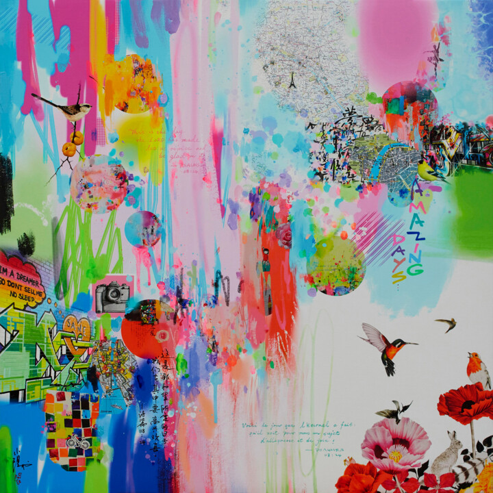 Malerei mit dem Titel "Amazing days II" von Xiaoyang Galas, Original-Kunstwerk, Acryl Auf Keilrahmen aus Holz montiert
