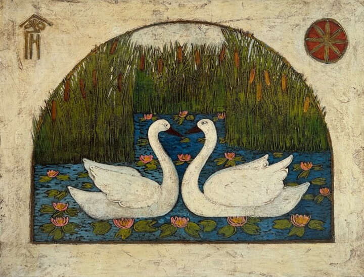 Swans 绘画, 23.6x31.5 in