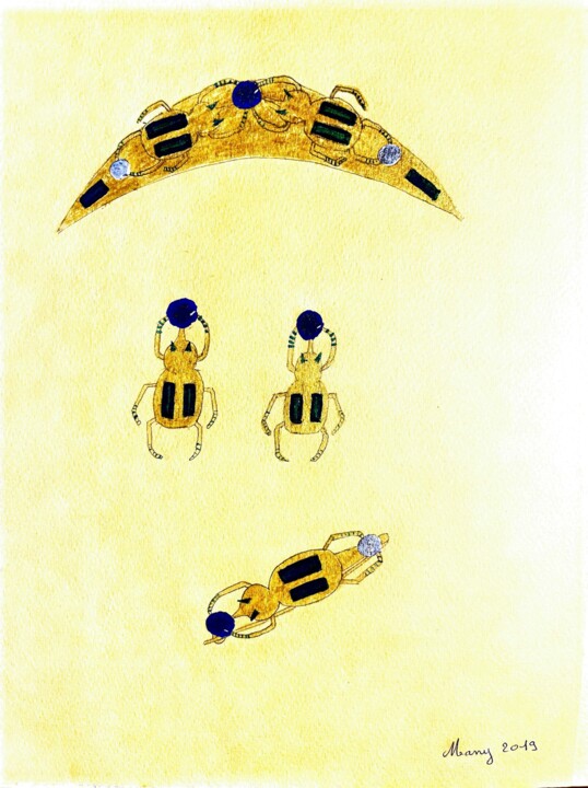 Joaillerie collection Scarabée d’or Diadème, boucles, fibule 绘画, 11.8x8.7 in