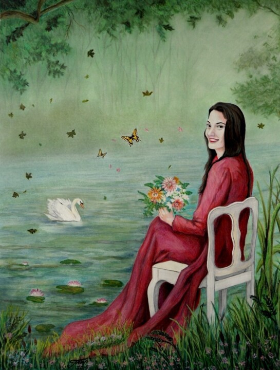 Autumn with Red 图画, 16.9x13 in