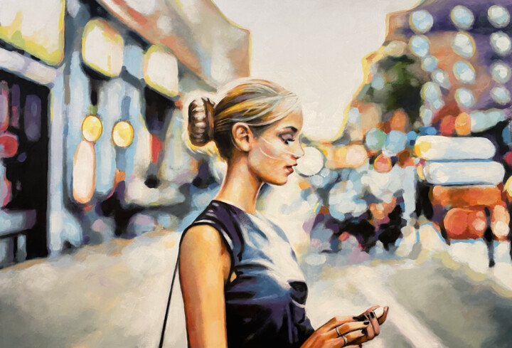 Painting titled "Blonde street lights" by Thomas Saliot, Original Artwork, Oil