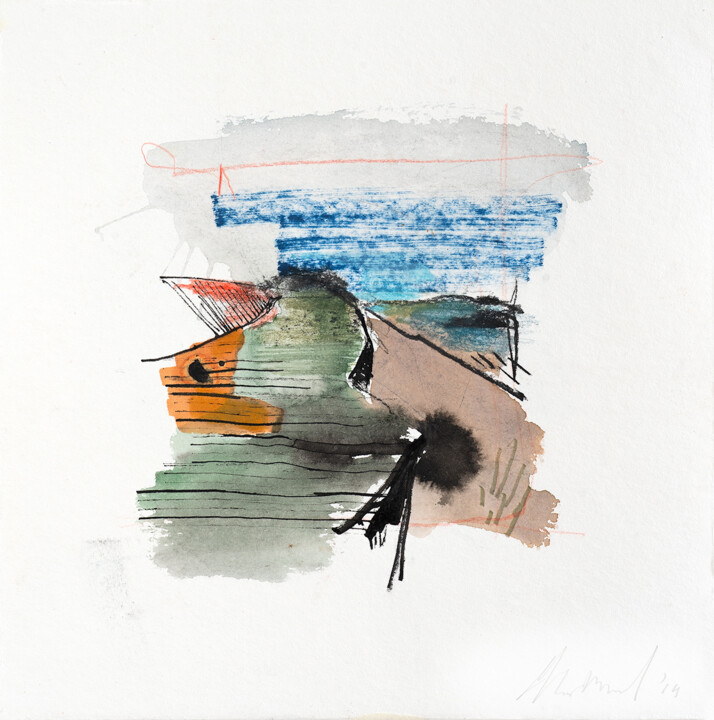 图画 标题为“ABSTRACT LANDSCHAP…” 由Isabelle Van Brussel, 原创艺术品, 水彩