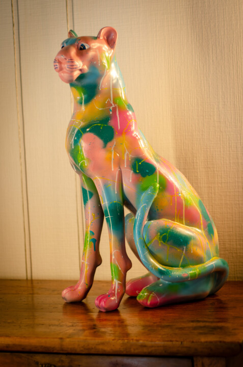 Sculpture titled "Panthère Colorée –…" by Laura Onesta, Original Artwork, Acrylic