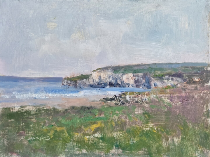 Peinture intitulée "Normandy Coast" par Pascal Giroud, Œuvre d'art originale, Huile Monté sur Panneau de bois
