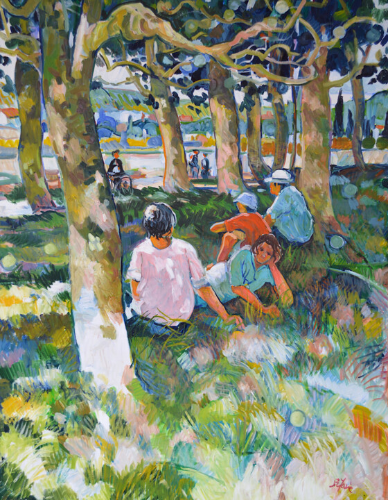 A l'ombre des platanes 绘画, 51.2x39.4 in