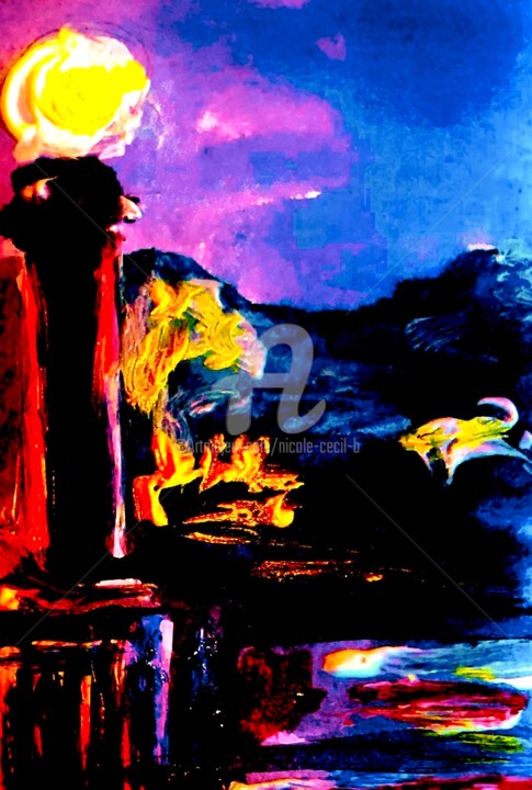 Painting titled "Evening in Prien" by Nicole Cecil B, Original Artwork, Watercolor