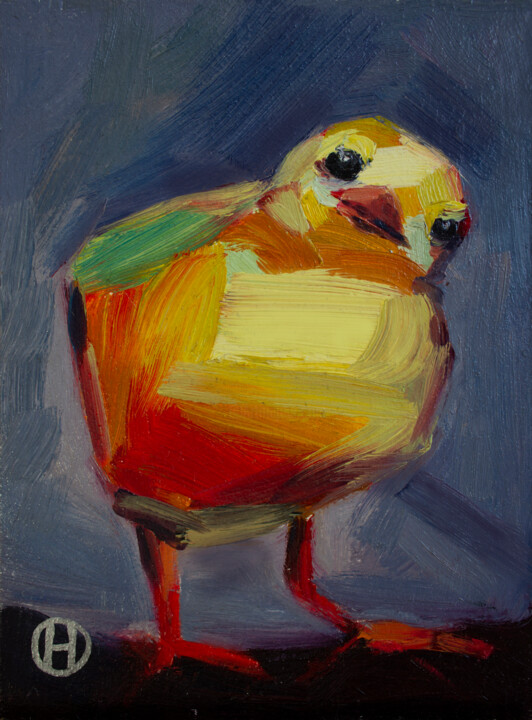 Schilderij getiteld "Curious yellow chic…" door Nata Hit, Origineel Kunstwerk, Olie Gemonteerd op Karton