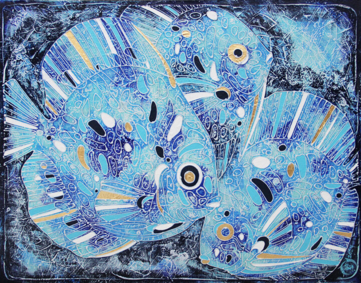 THE BLUE FISH FAMILY 绘画, 27.6x35.4 in