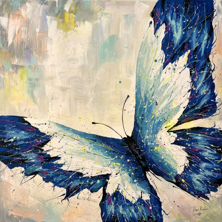 Farfalla Pop Blu 绘画, 38.6x38.6 in