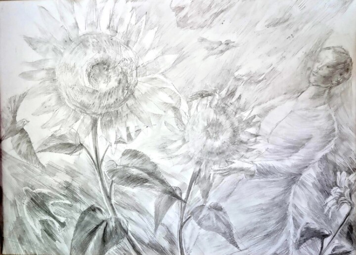 "Girl whith sunflowers Tablo, 11,6x16,5 in