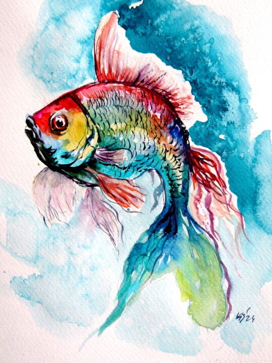 Colorful fish 绘画, 7.9x5.9 in