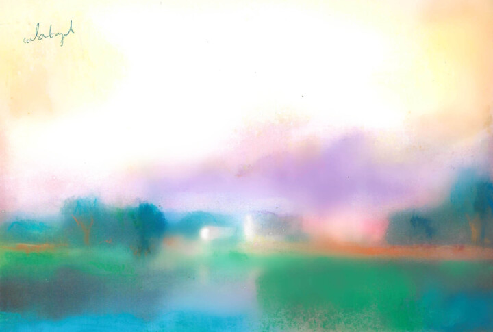 Paysage aux arbres bleus Disegno, 11,8x16,5 in