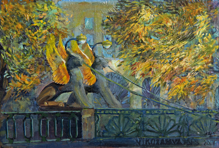 Bank Bridge in Saint Petersburg. Pittura, 5,9x10,2 in