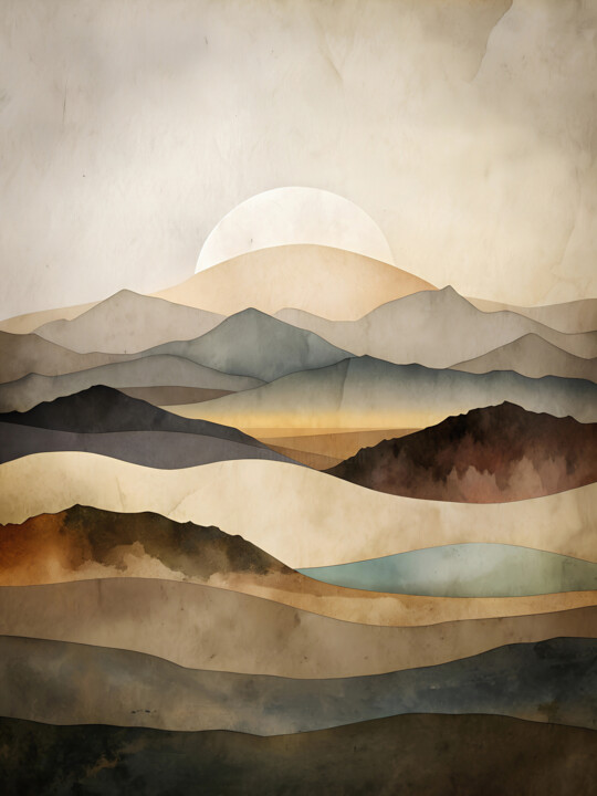 Digital Arts titled "Mountain Serenity" by Miguel Bruzual, Original Artwork, Digital Painting