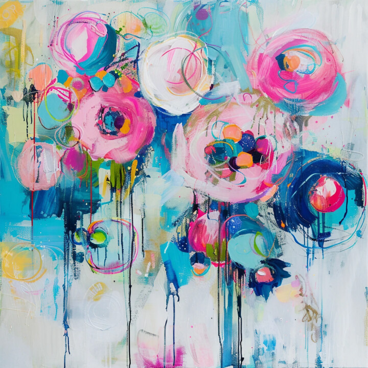 Floral Drops of Joy. abstract flowers 数字艺术