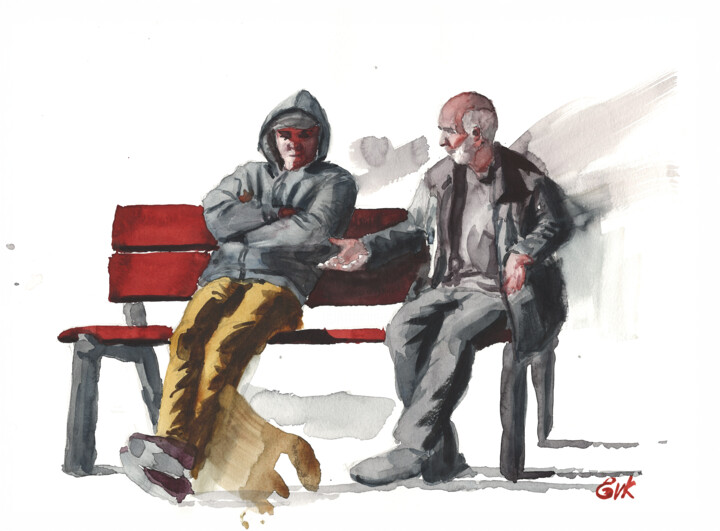Two men 绘画, 11.7x16 in