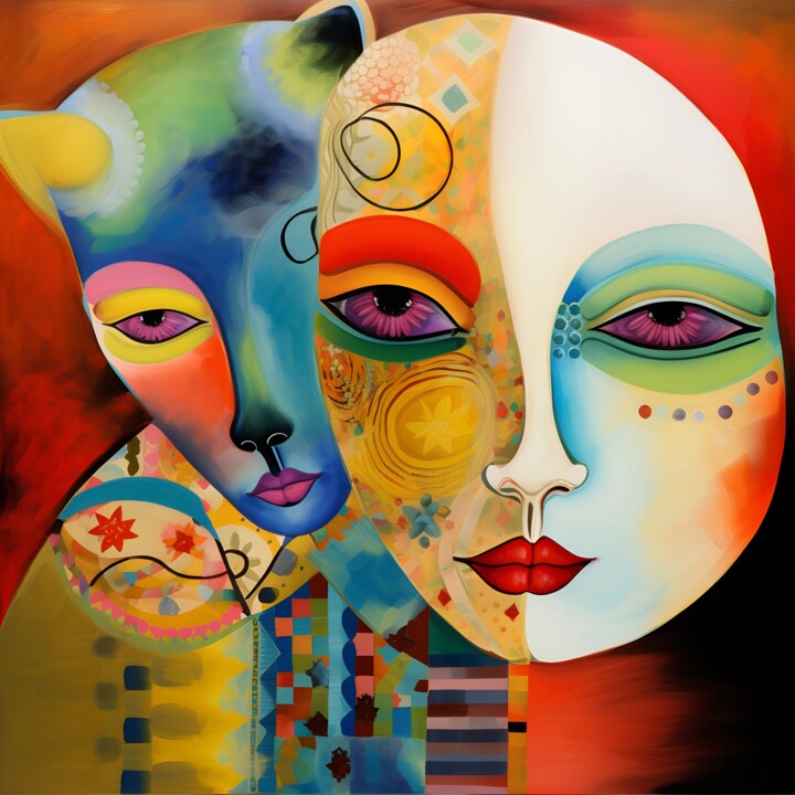Picasso-Inspired Dual-Face Abstract Art Print 数字艺术