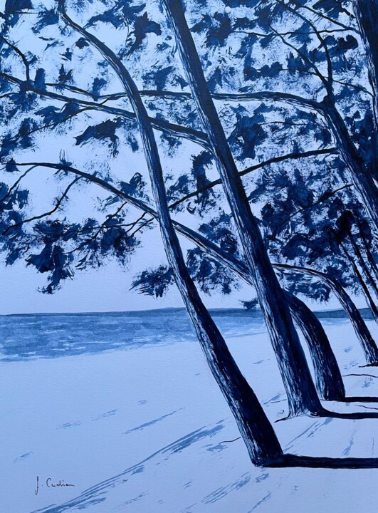 Painting titled "Plage du Cap Coz -…" by Frédéric Cadiou, Original Artwork, Ink