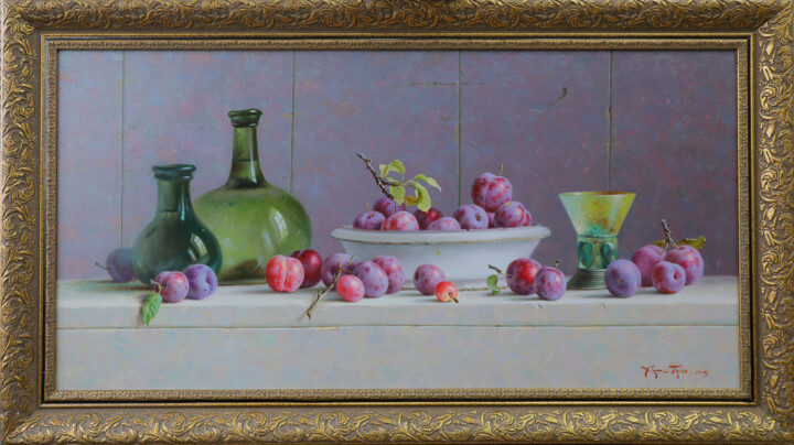 Plums in the reflection 绘画, 21.7x43.3 in
