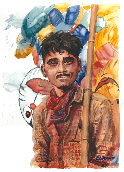 Balloon seller 绘画, 16x11.7 in