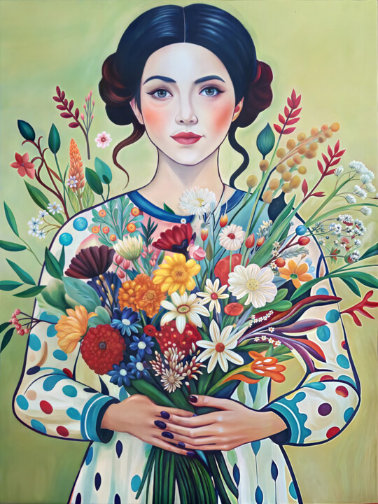Portrait of a Woman. She’s Not Waiting for Flowers—She Bring 数字艺术