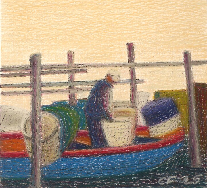 Pescatore di molluschi-Shellfish fisherman Drawing, 8.7x9.8 in