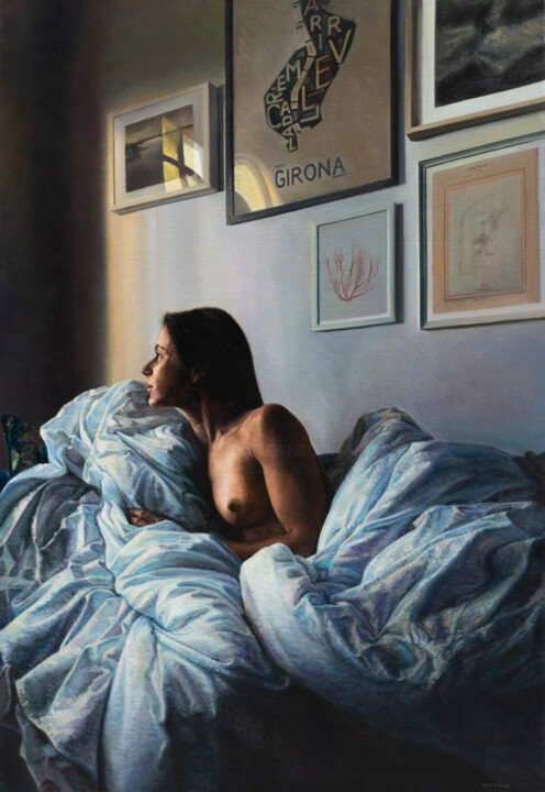 Painting titled "Retrato de Marta nº…" by Xavier Saus I Ortega, Original Artwork, Oil Mounted on Wood Stretcher frame