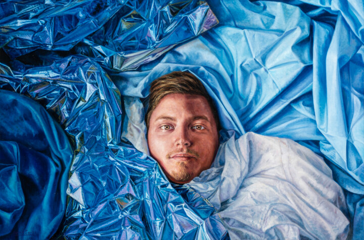 Painting titled "Retrato de Àlex nº3…" by Xavier Saus I Ortega, Original Artwork, Oil Mounted on Wood Stretcher frame