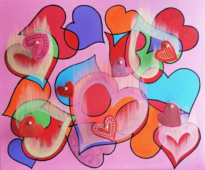 Vibes of Love: 3D Heart Harmony – A Symphony of Passion. Schilderij, 19,7x23,6 in