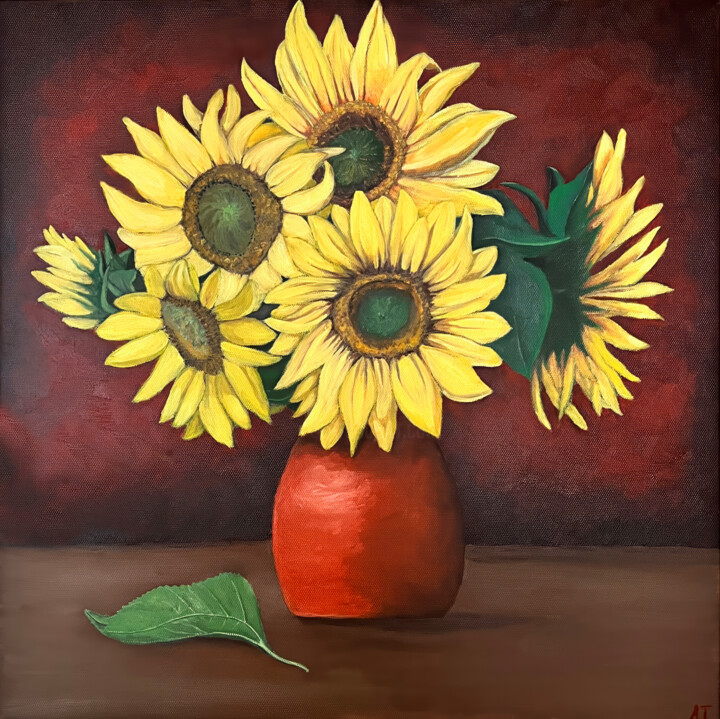 绘画 标题为“Sunflowers” 由Anya Tasheva, 原创艺术品, 油 安装在木质担架架上