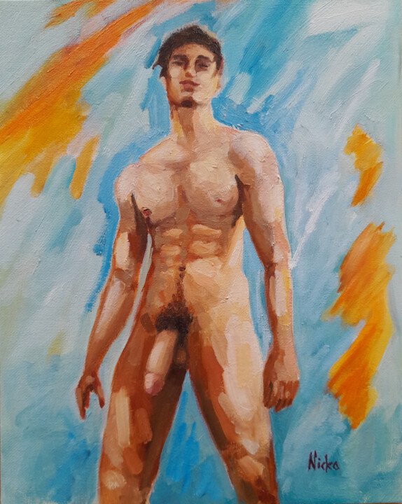 Summer Time "Happy naked guy" Schilderij, 10,6x7,9 in
