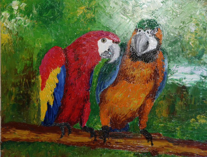 Couple de perroquets 绘画, 12.6x17.3 in
