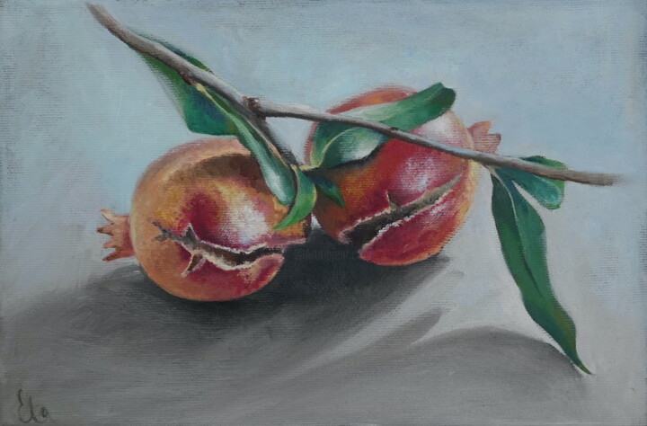 Painting titled "Branch with Pomegra…" by Elena Afanaseva, Original Artwork, Oil