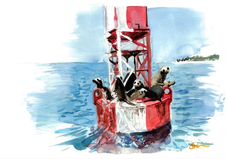 Sea Lions 绘画, 11.7x16 in