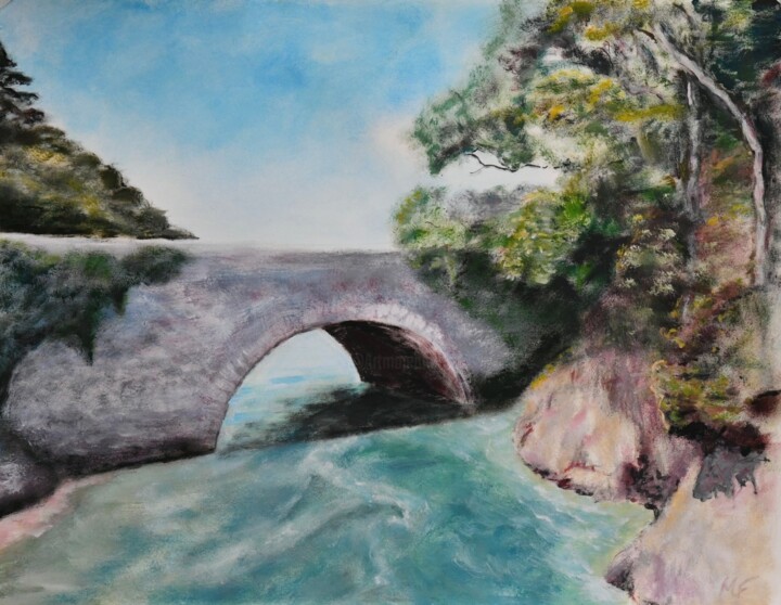 Pont sur l'Aber Schilderij, 19,7x25,6 in