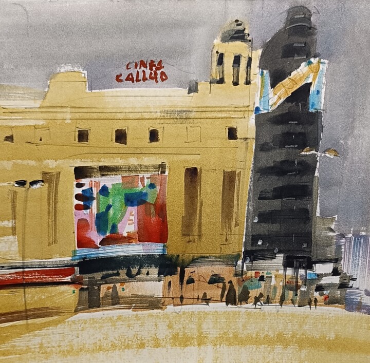 Painting titled "Calle Callao en Mad…" by Agus Vaquero, Original Artwork, Watercolor