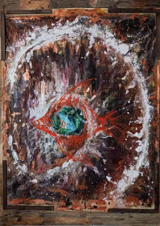"Galactic Fish: Naufragio nella Plastisfera" 绘画, 39.4x30.3 in