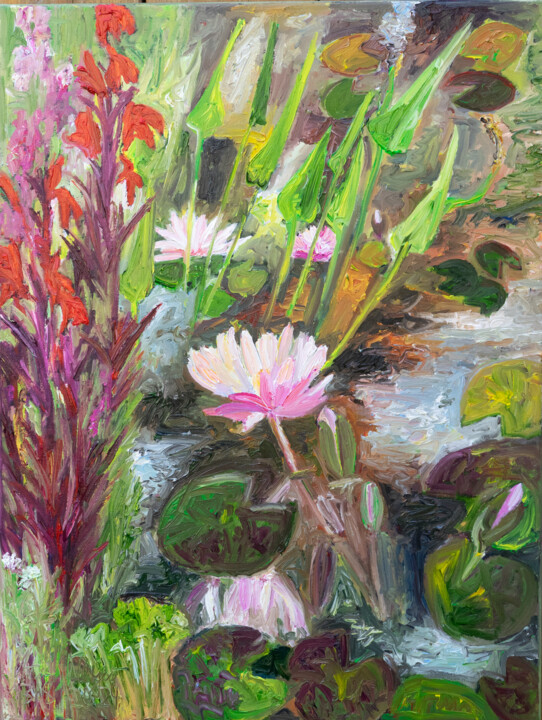 Seerosen und rote Lobelien II 绘画, 31.5x23.6 in