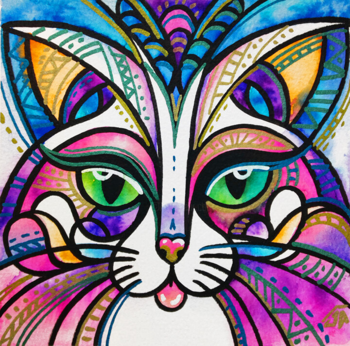 Pink kitten 绘画, 6.3x6.3 in