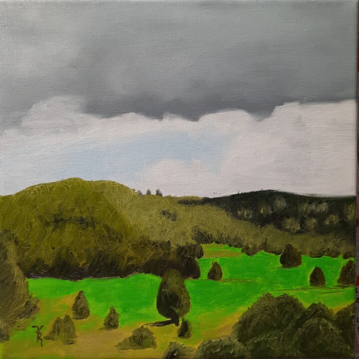 Peinture intitulée "Tous les verts d'Ar…" par Maryse Curinier-Rochette, Œuvre d'art originale, Huile Monté sur Châssis en bo…