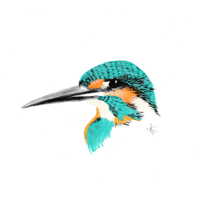 Martin pêcheur 绘画, 8.3x8.3 in