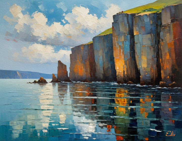 Digital Arts titled "Serene Cliffs" by Eilís, Original Artwork, Digital Painting