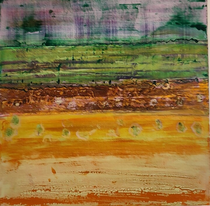 Painting titled "Abstrait 25 01" by Francis Giroux, Original Artwork, Oil Mounted on Wood Stretcher frame