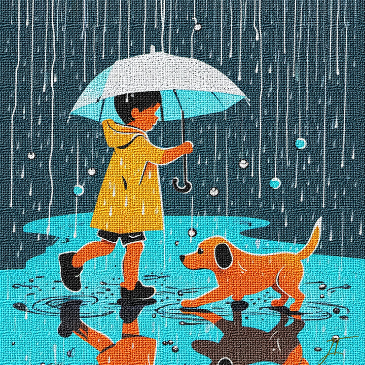 Digital Arts titled "Il bimbo, il cane e…" by Licia Trobia, Original Artwork, Digital Painting Mounted on Wood Stretcher fra…