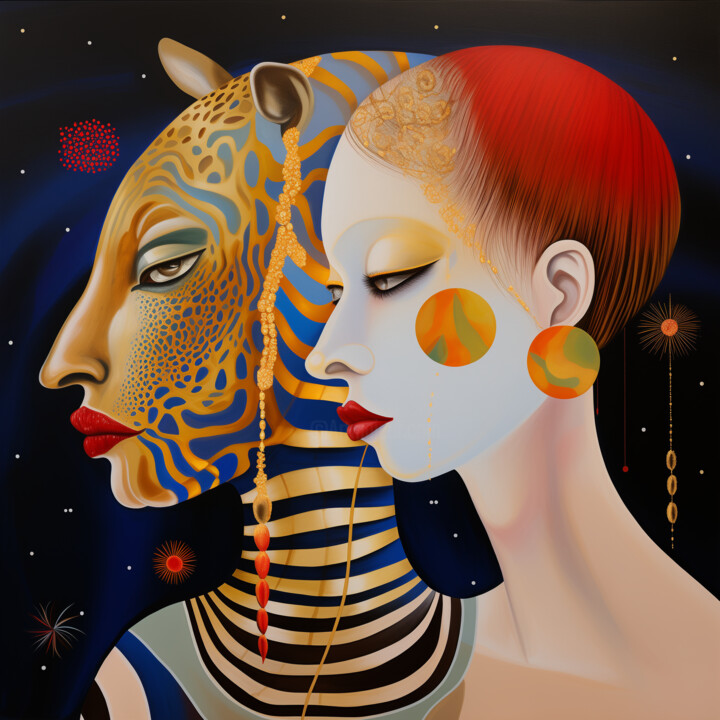 Vibrant Art Nouveau Pharaohs: Love and Mystery 数字艺术