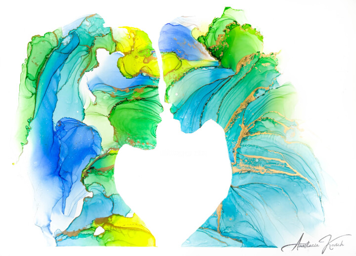 Peinture intitulée "Silhouettes, Figura…" par Kevich Anastacia, Œuvre d'art originale, Encre Monté sur Châssis en bois